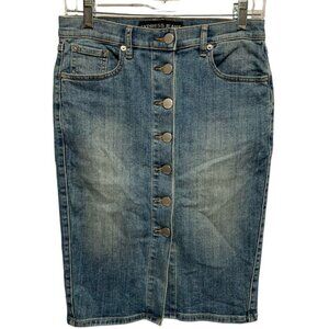 EXPRESS Jeans Sz 2 Blue Stretch Knee Length Button Down Denim Pencil Skirt
